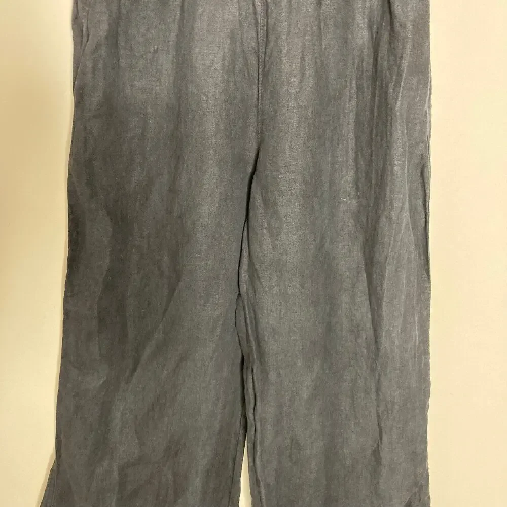 Bella Dahl Summer 100% Linen Roll Over Pants Palazzo Wide Leg Black Womens Sz M - Picture 16 of 16